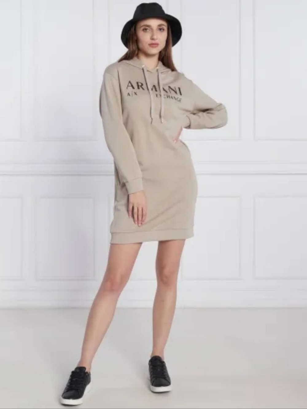 A/X Armani Exchange Relaxed Beige Hooded Logo Dress S Size